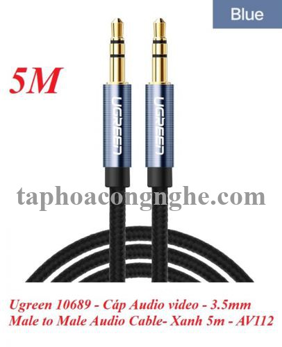 Ugreen 10689 5M màu Xanh Cáp âm thanh 2 đầu 3.5mm dương AV112 30010689